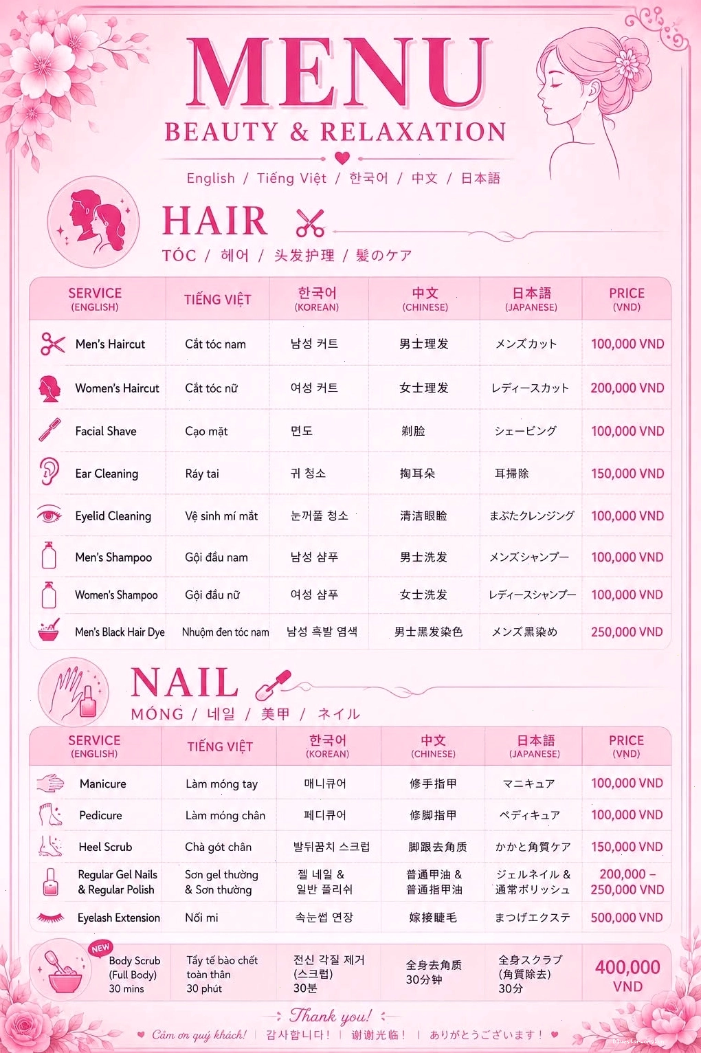 Bảng giá dịch vụ chi tiết tại Kim Minh Salon & Spa