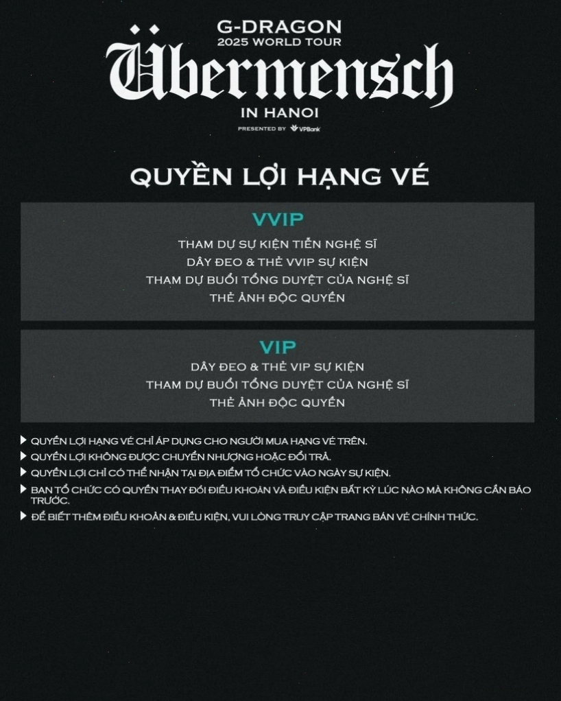 Bảng giá vé concert G-Dragon tại Hà Nội