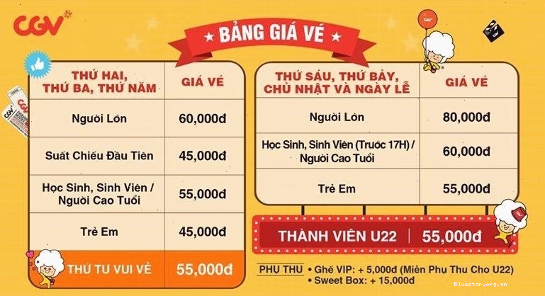 Bảng giá vé tại CGV Cinemas