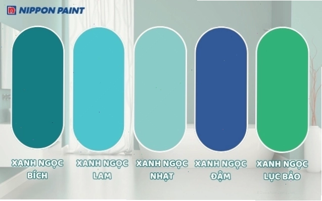 Bảng màu xanh ngọc gồm các sắc độ như xanh ngọc bích, xanh ngọc lam, xanh ngọc nhạt, xanh ngọc đậm