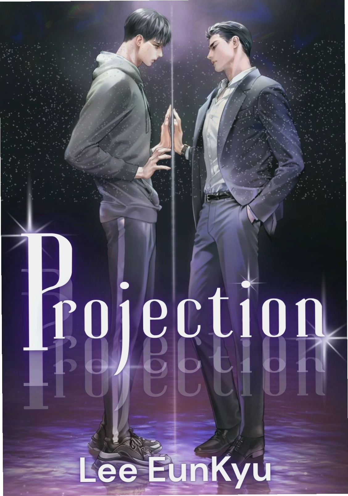 Bìa tiểu thuyết Projection BL với hình ảnh hai nhân vật nam chính bí ẩn