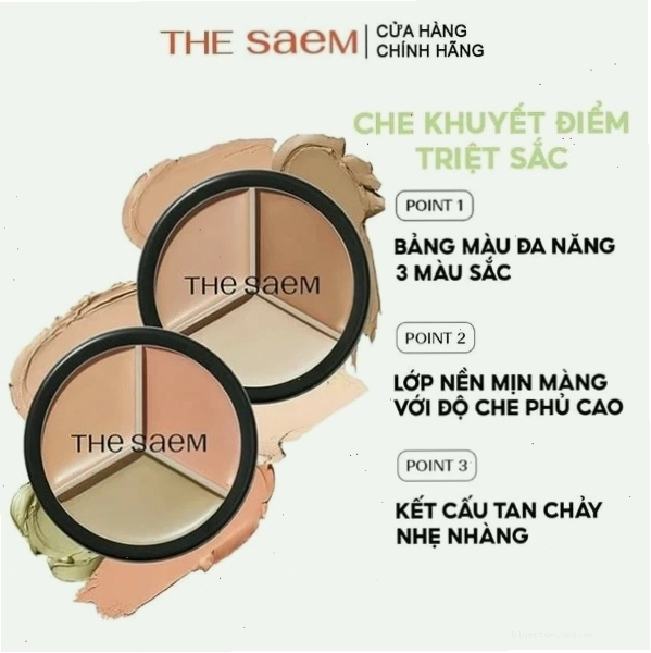 Che Khuyết Điểm Triệt Sắc, Che Phủ Cao The Saem Cover Perfection Triple Pot Concealer SPF28/PA+ 4.5g