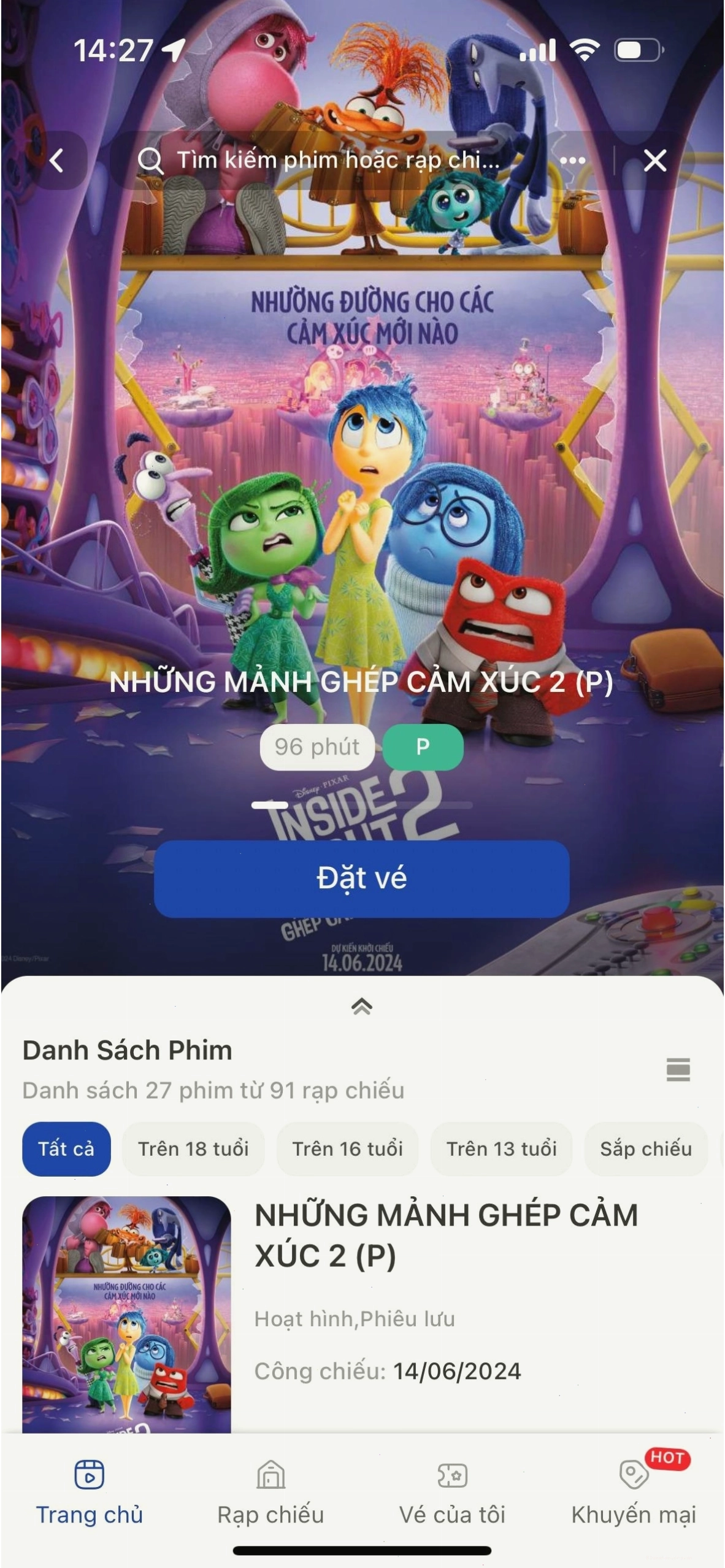 Chọn rạp và suất chiếu Lotte Cinema