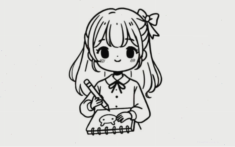 Cô gái chibi ngồi vẽ tranh