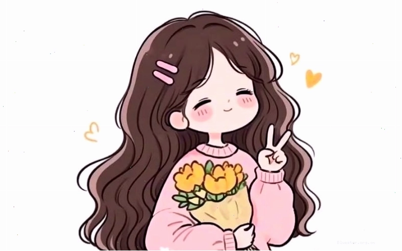 Cô gái dễ thương với mái tóc bồng bềnh bên bó hoa