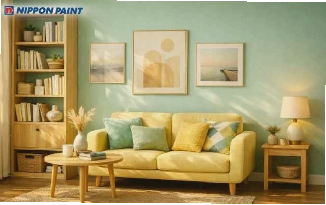 Góc thư giãn tràn đầy năng lượng sáng tạo với sắc vàng nhạt và xanh mint