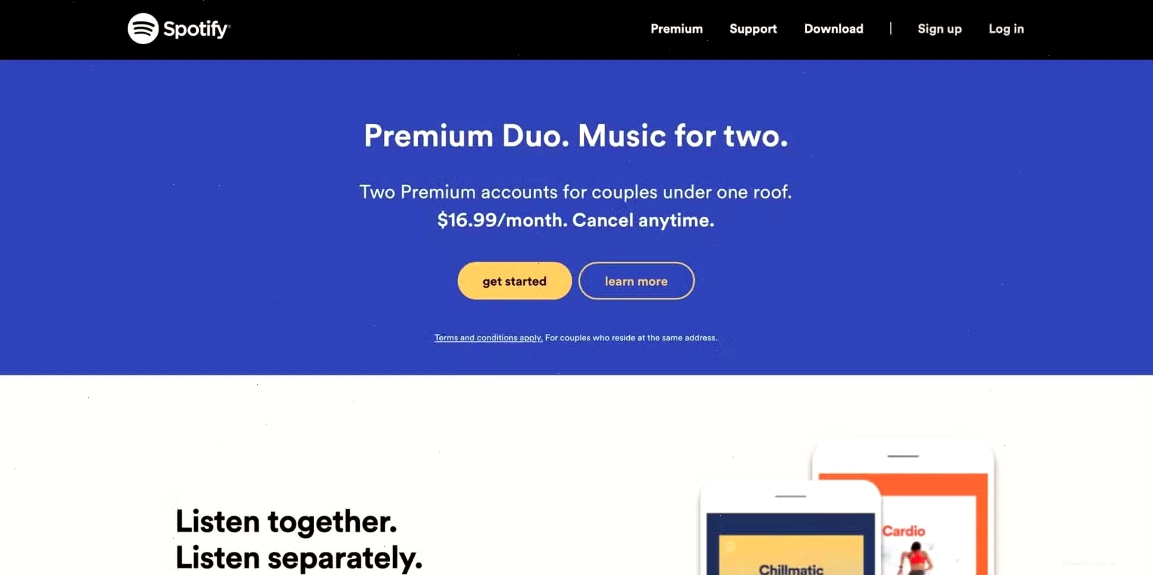 Gói Spotify Premium Duo trên trang web Spotify