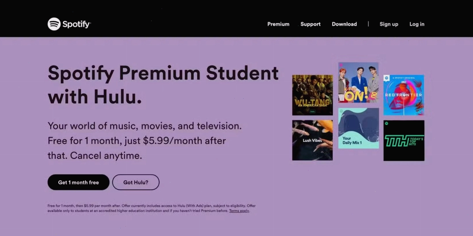 Gói Spotify Premium Student trên trang web chính thức của Spotify