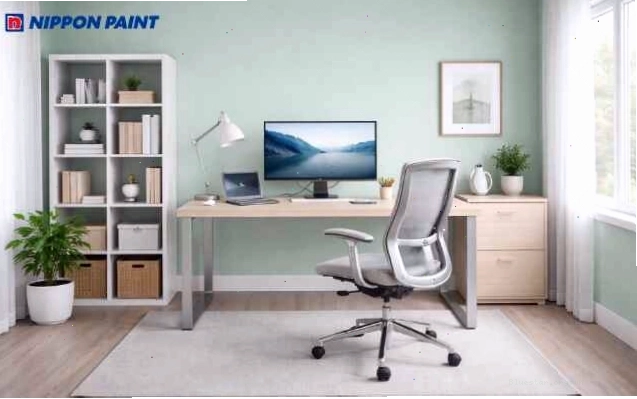 Không gian làm việc màu xanh mint phối xám tạo cảm giác chuyên nghiệp, khơi nguồn ý tưởng đột phá