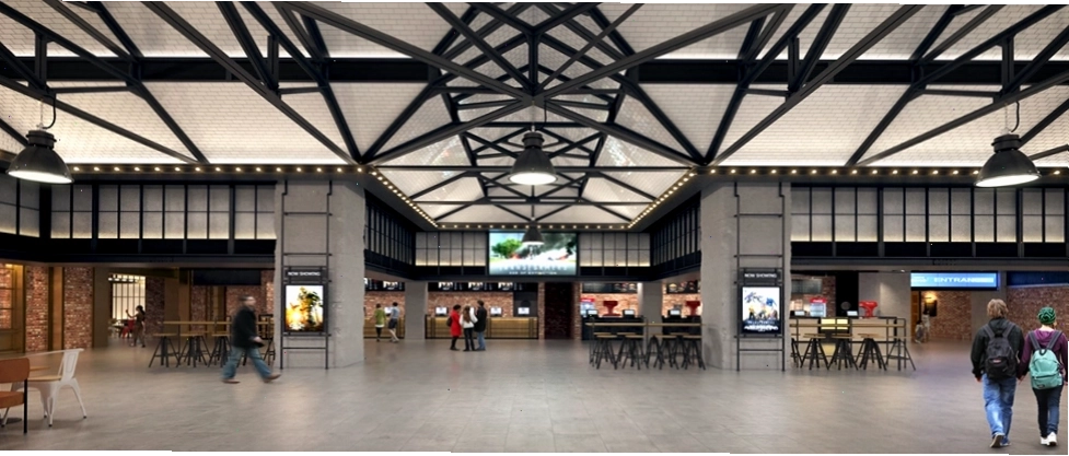 Không gian sảnh chờ hiện đại tại CGV Vivo City với các màn hình hiển thị lịch chiếu phim