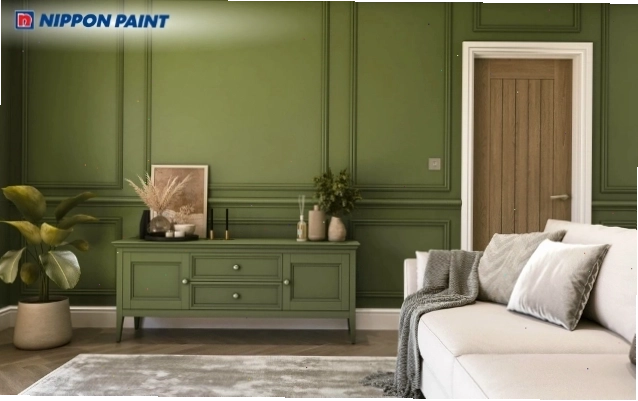 Không gian sống với màu xanh rêu mang đến sự thanh lịch, dịu mắt và gần gũi thiên nhiên