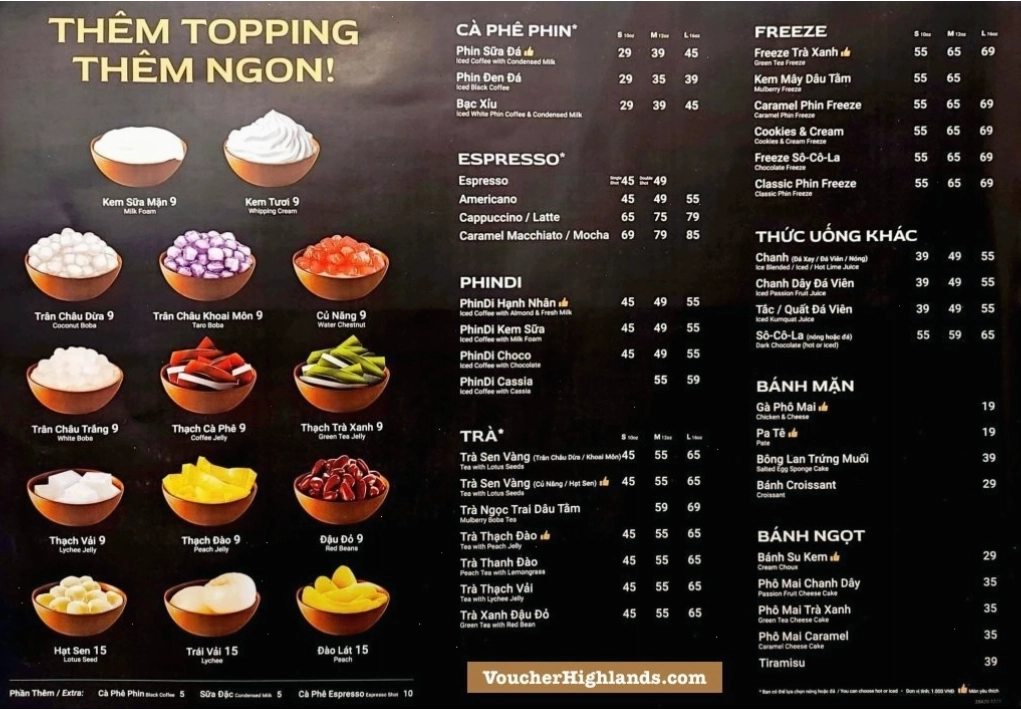 Menu Highlands Coffee 2026 cập nhật mới nhất