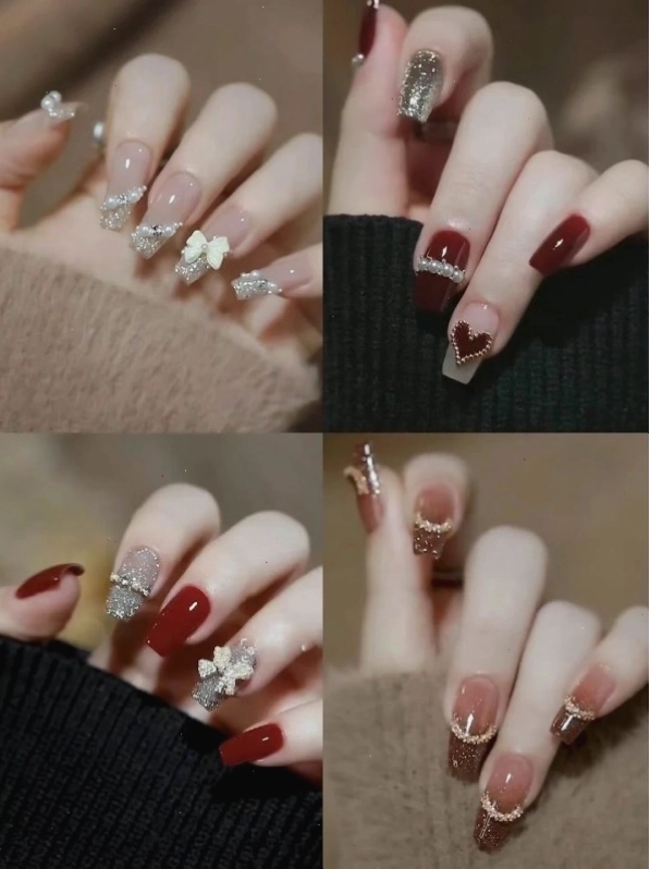 Nail đính đá kết hợp màu đỏ mang lại vẻ đẹp quý phái