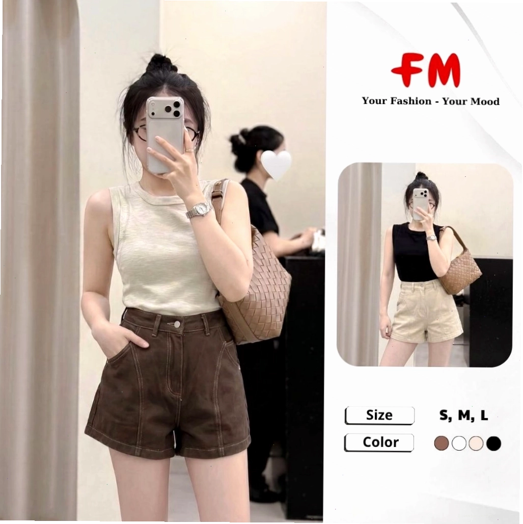 Quần short đùi kaki nữ FM Style diễu đắp chéo