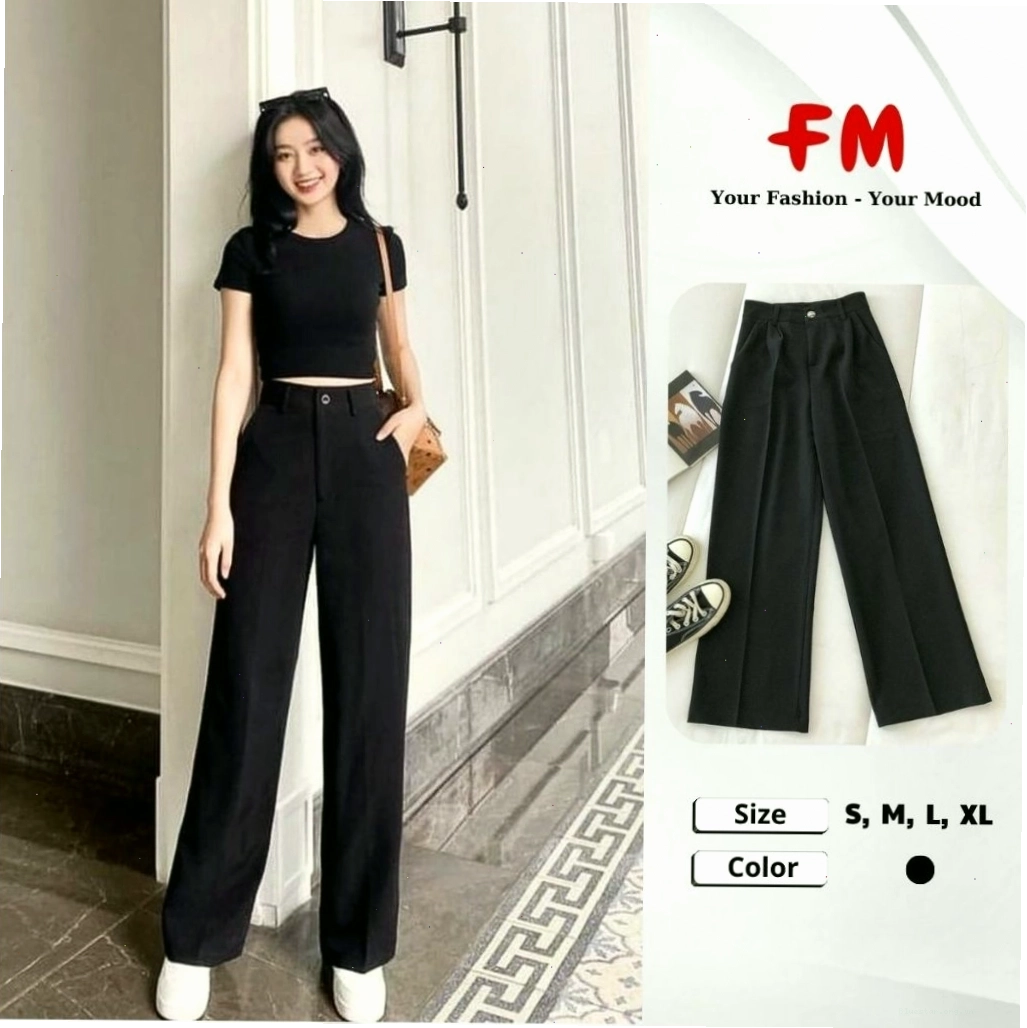 Quần tây ống suông lưng cao nữ FM Style