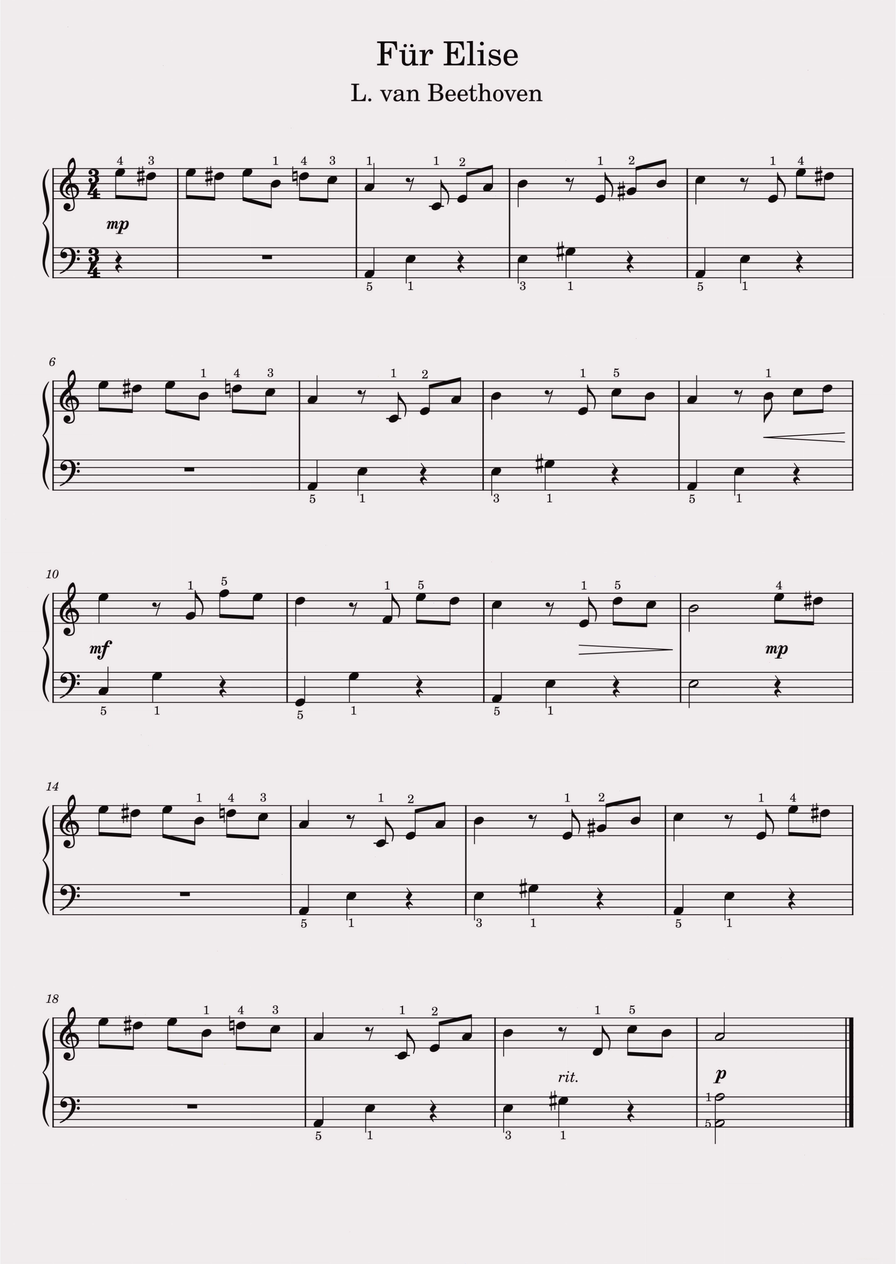 Sheet nhạc bài Für Elise