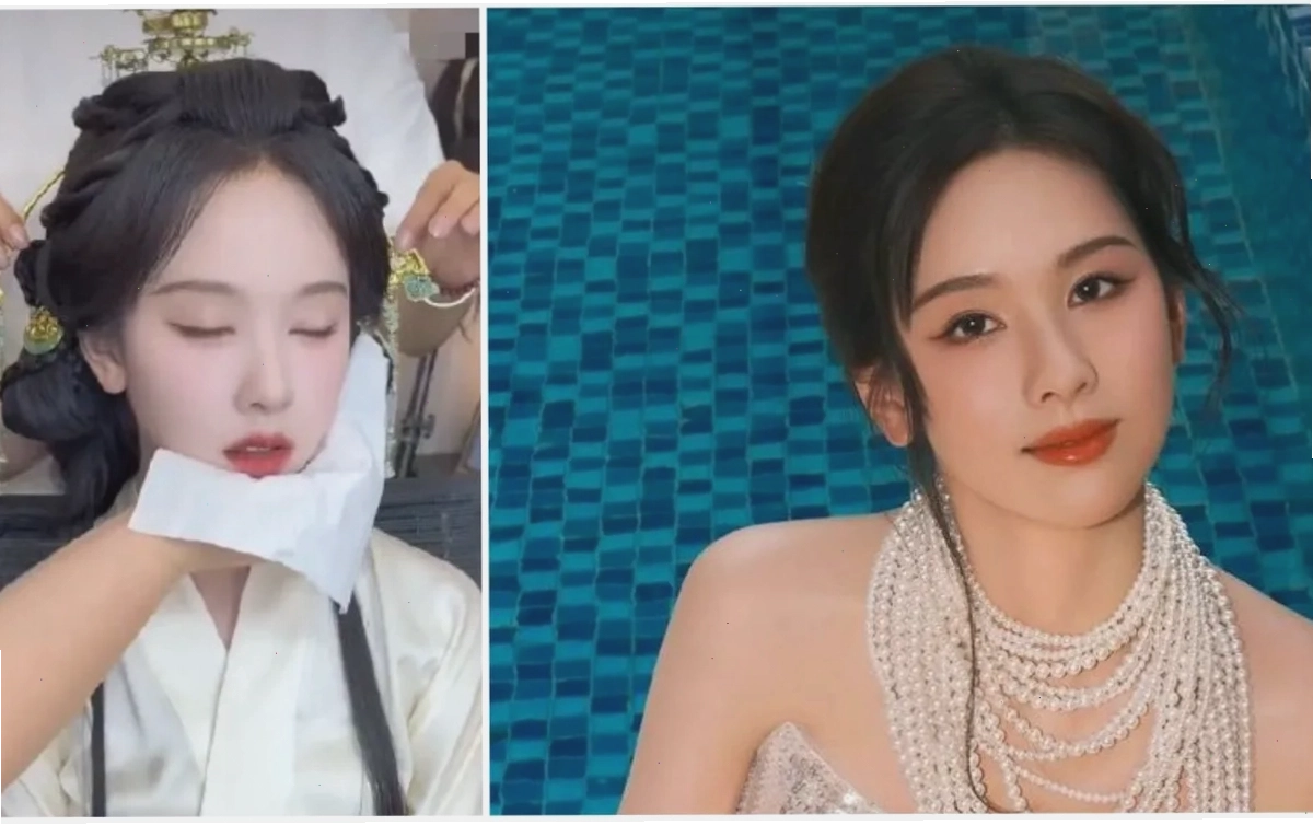 Trần Đô Linh ngủ gật khi trang điểm