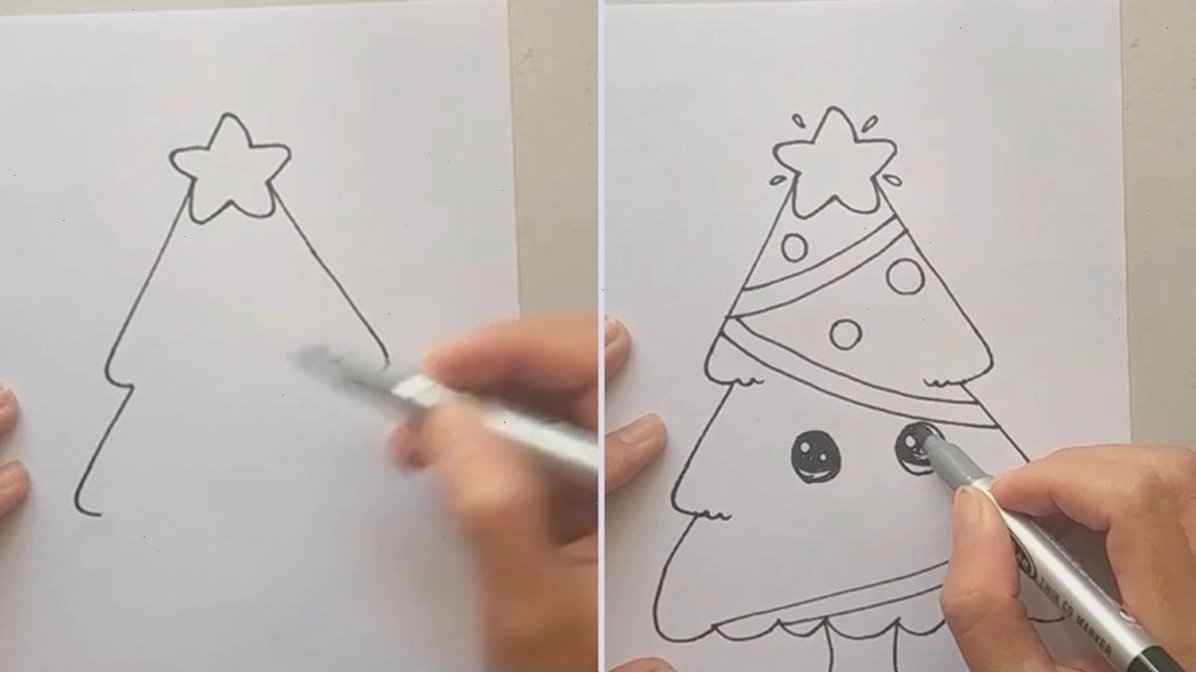 Vẽ cây thông Noel bằng các đường thẳng và nét cong