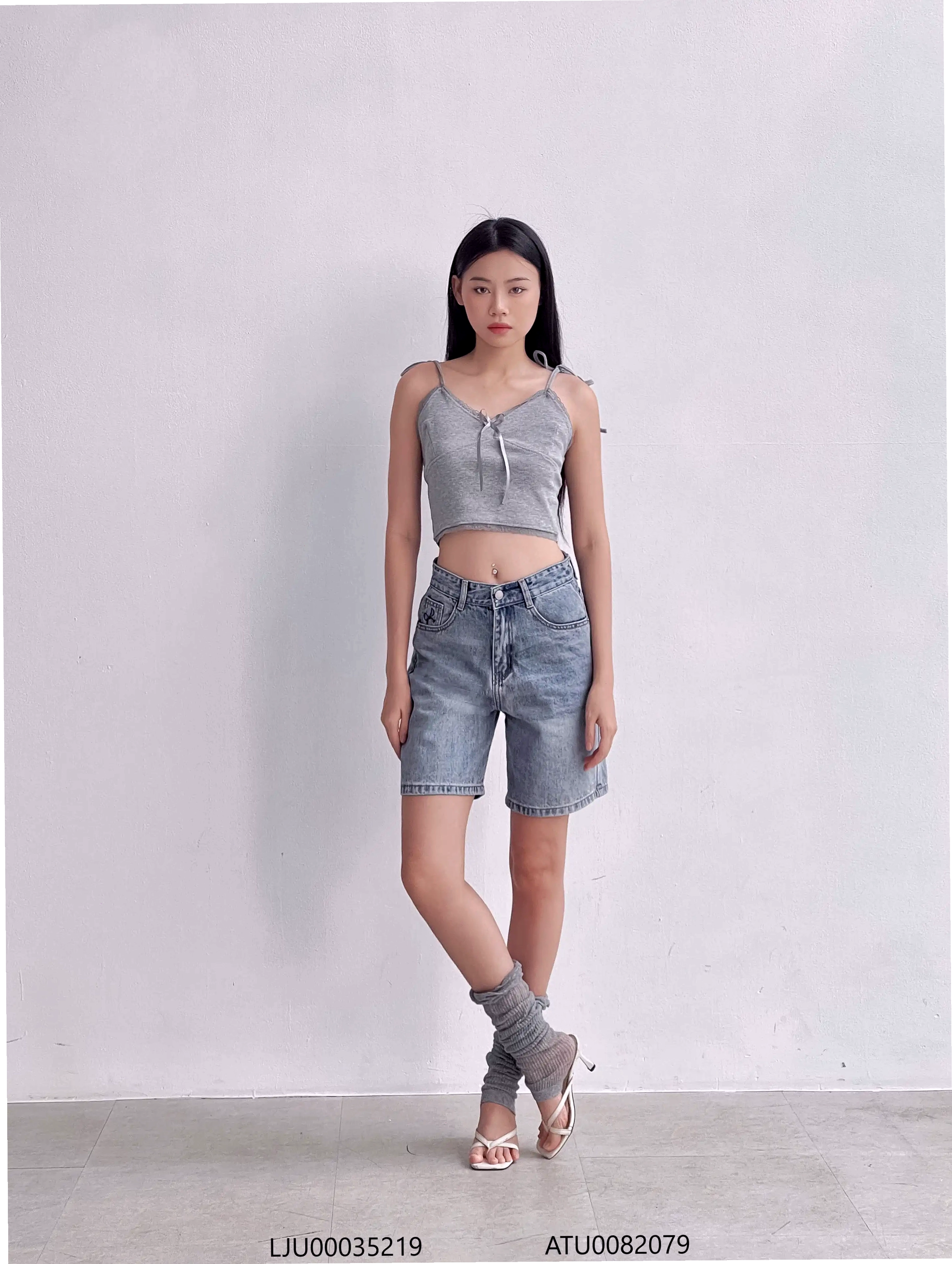VMSTYLE | Quần jean ngố nữ VMSTYLE cạp cao, Short jean ống rộng trơn túi thêu nơ, wash eo cao cấp đi học, đi chơi LJU00035